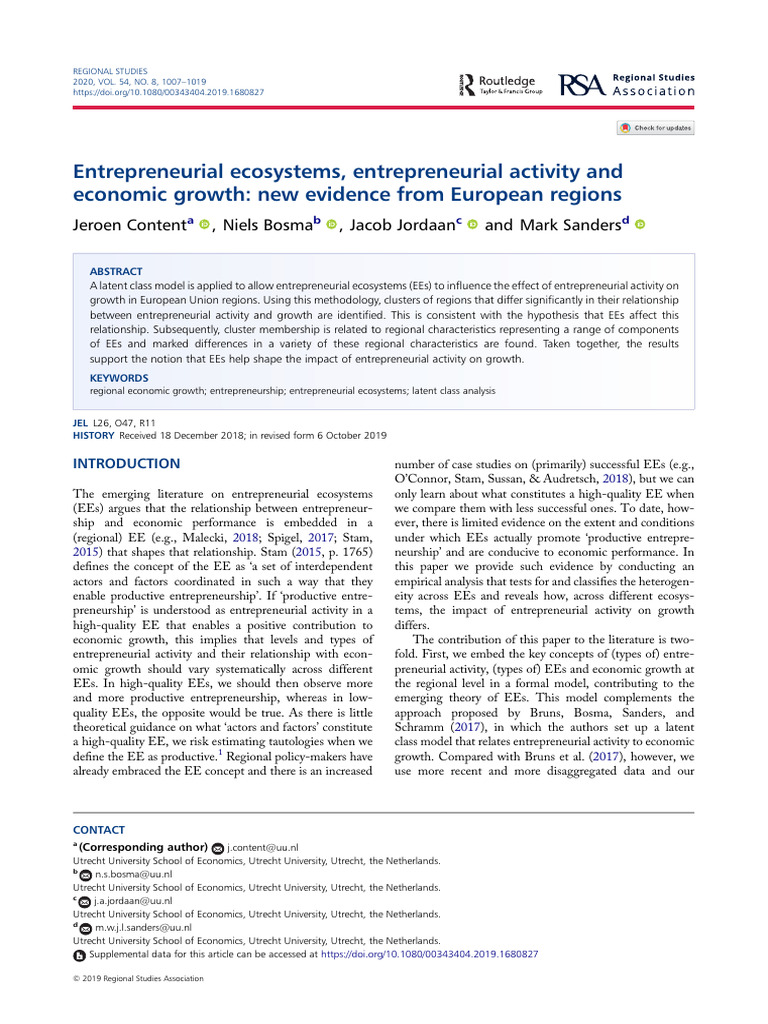 Entrepreneurial Ecosystems by Joroen | PDF | Entrepreneurship ...