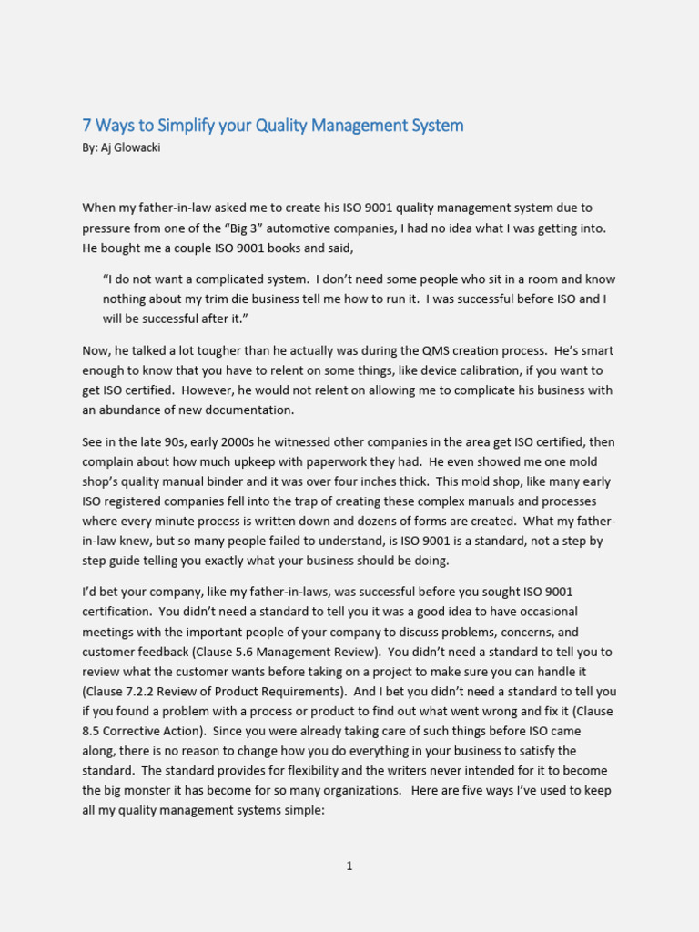 7 ways to simplify your quality management system excerpt aj pdf