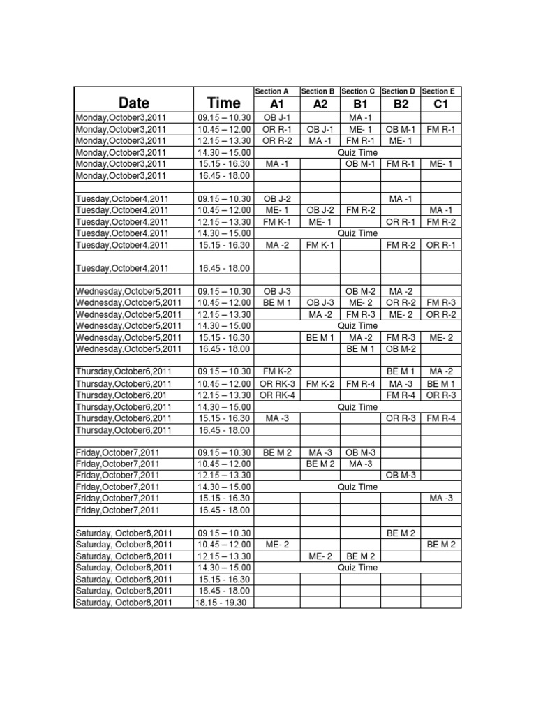 Weekly Class Schedule Overview | PDF | Foreign Language Studies
