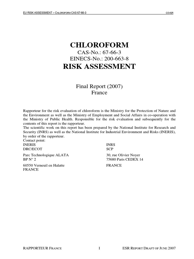 EU Risk Assessment for Chloroform 67-66-3 | PDF | Risk Assessment ...