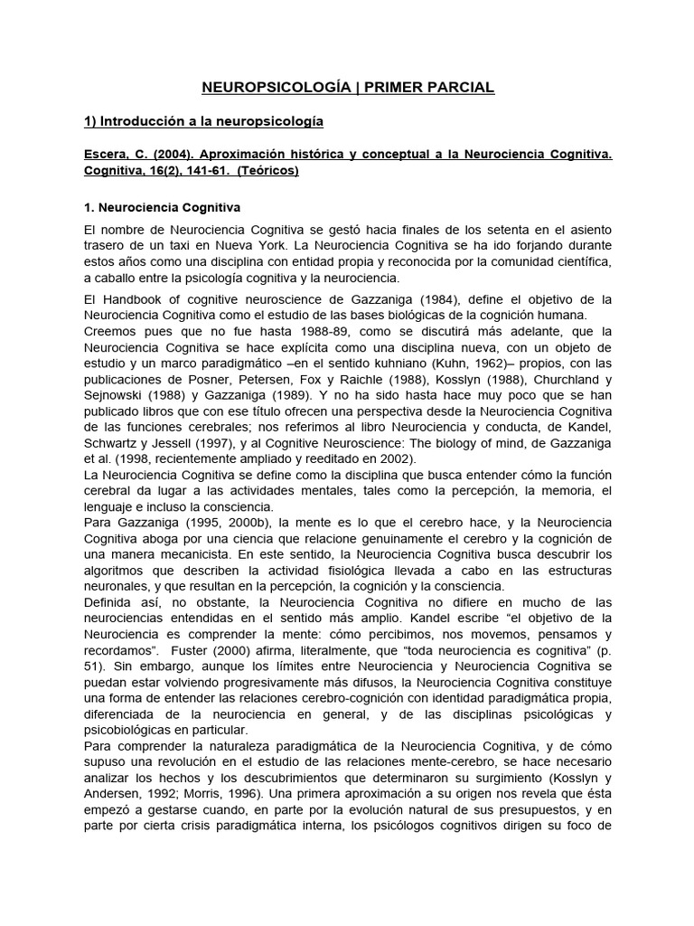 Resumen Primer Parcial | PDF | Neurociencia Cognitiva | Psicología ...