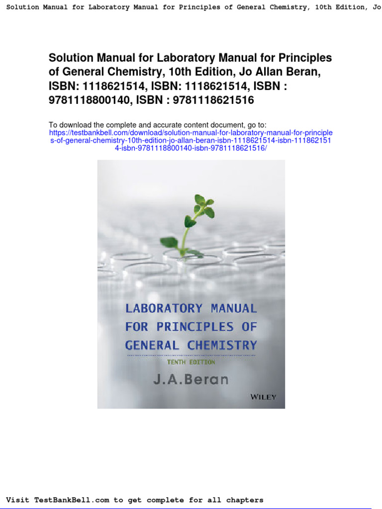 Solution Manual For Laboratory Manual For Principles of General
