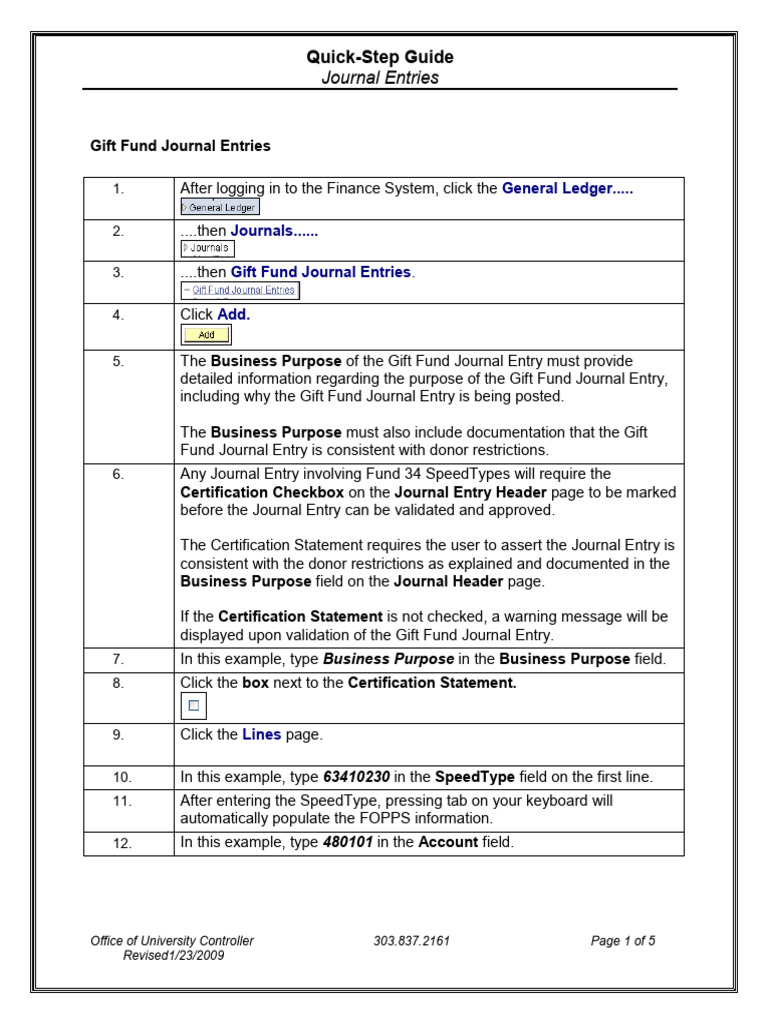 Gift Fund Journal Entry Guide | PDF