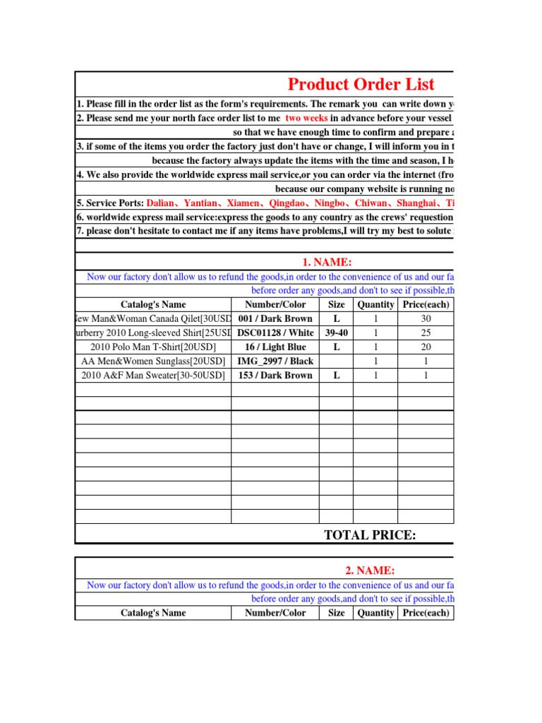 Product Order List | PDF | Fashion | Clothing