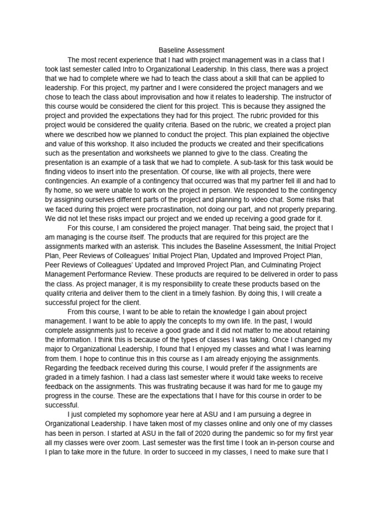 Baseline Assessment | PDF