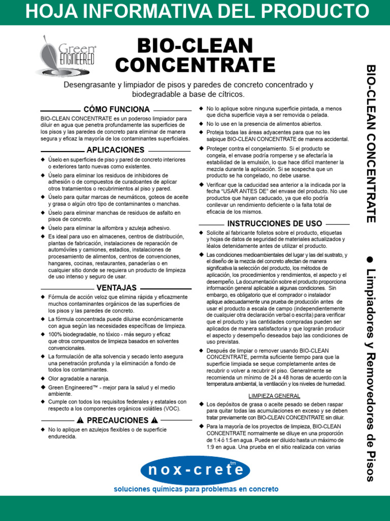 BIO CLEAN CONCENTRATE SP | PDF | Hormigón | Contaminación