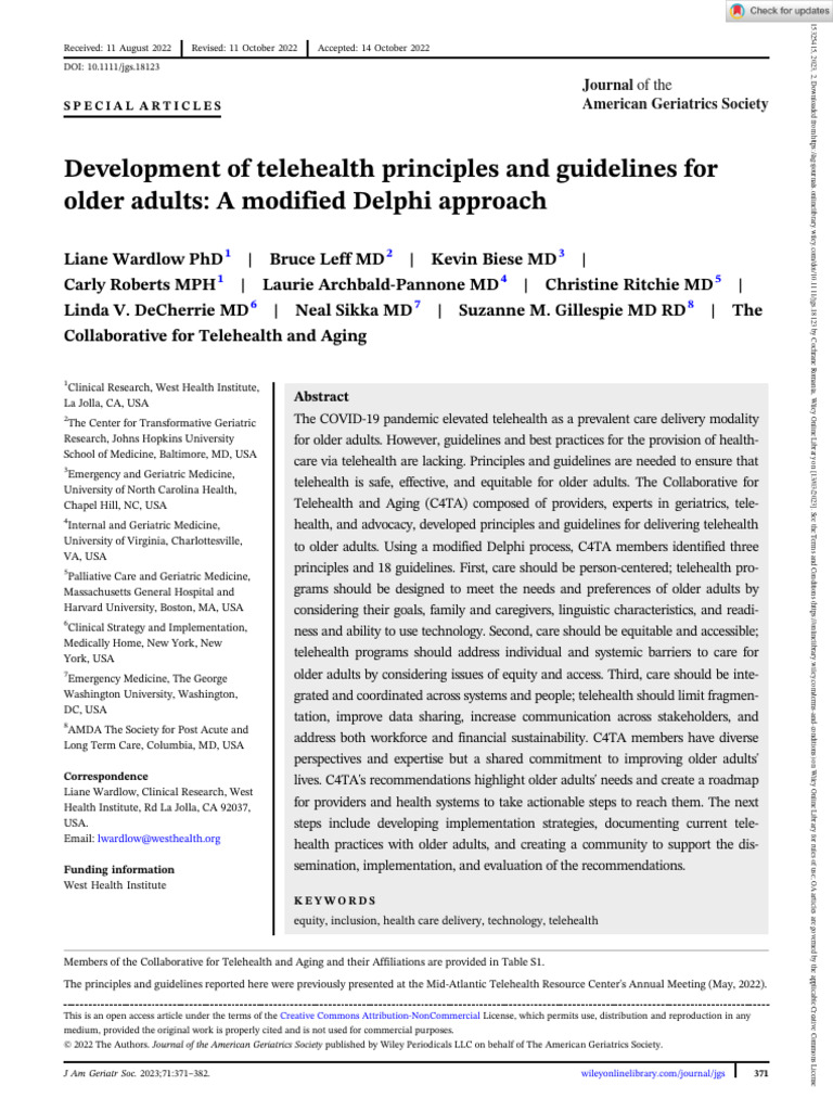 Telehealth Guidelines for Older Adults | PDF | Health Care | Health System
