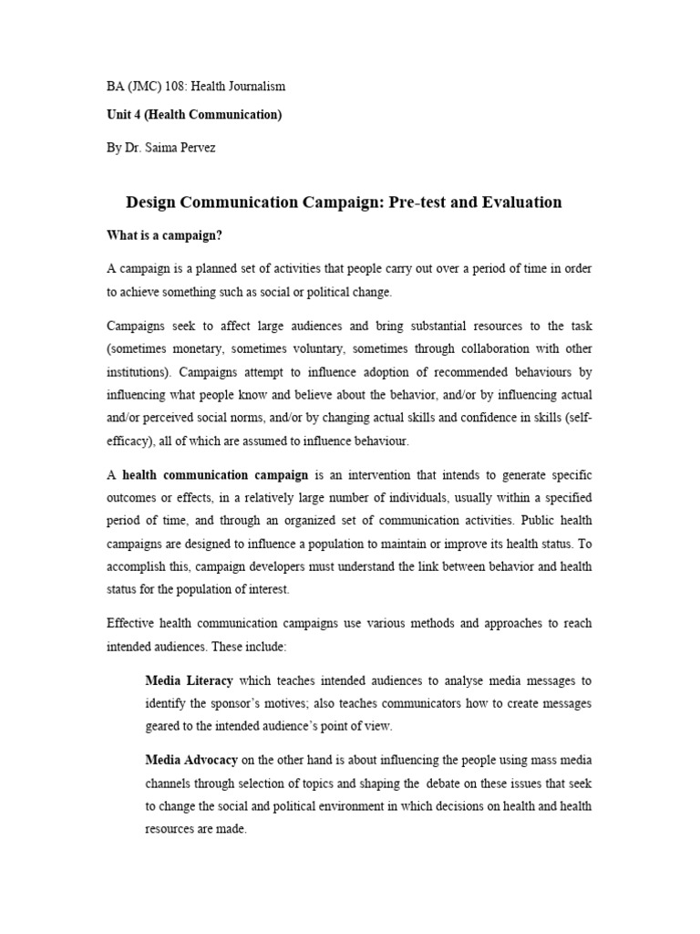 Health Communication Campaigns Explained | PDF | Career & Growth