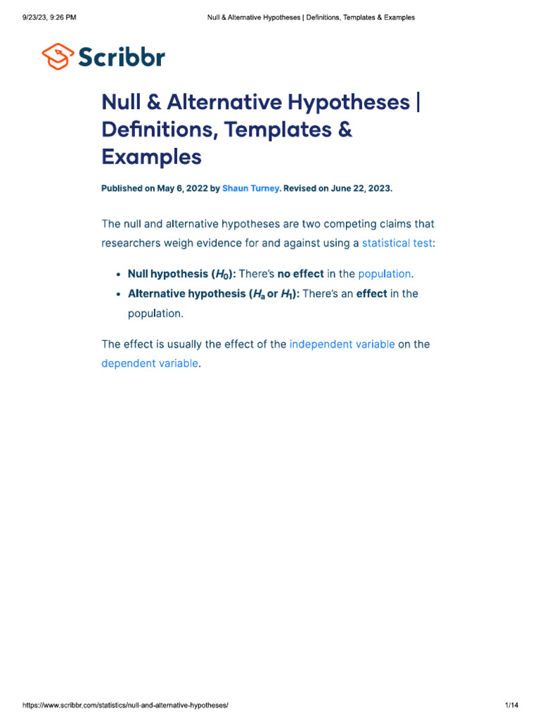 ANOVA Null and Alternative Analysis | PDF