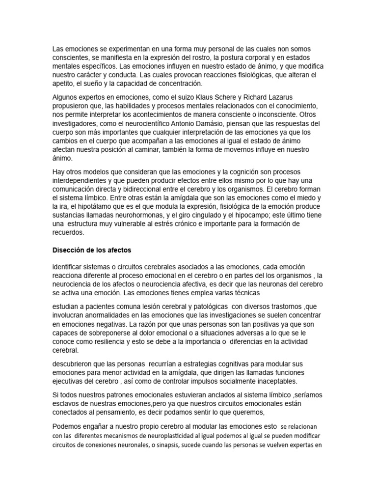 Neurociencia de las Emociones y Conducta | PDF | Las emociones | Cerebro