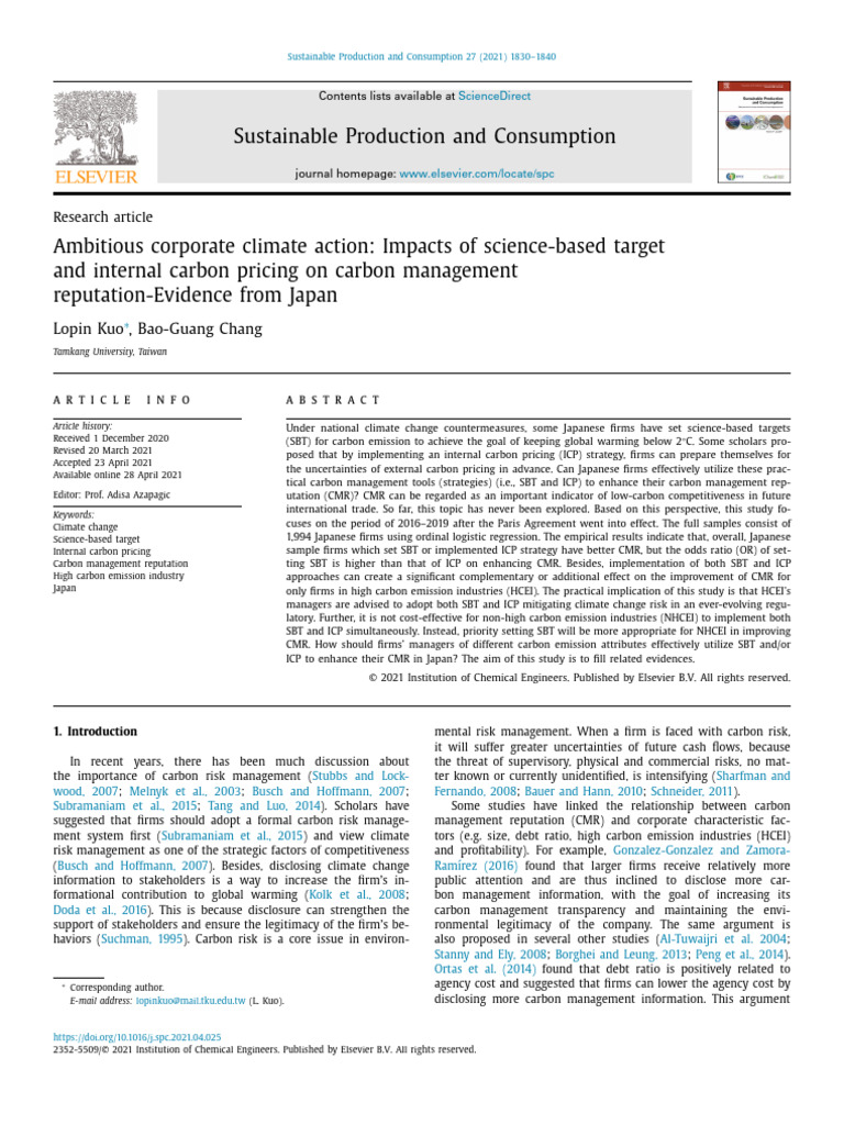 Ambitious Corporate Climate Action - Impacts of Science-Based Target ...