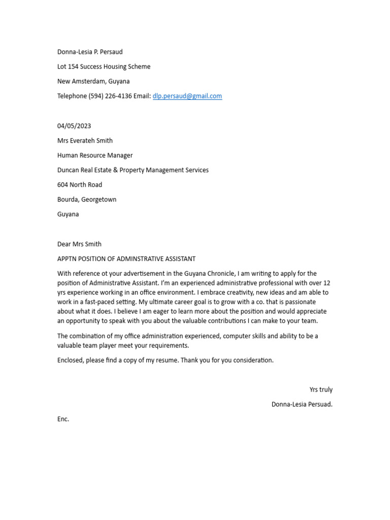 Application for Administrative Assistant Position | PDF