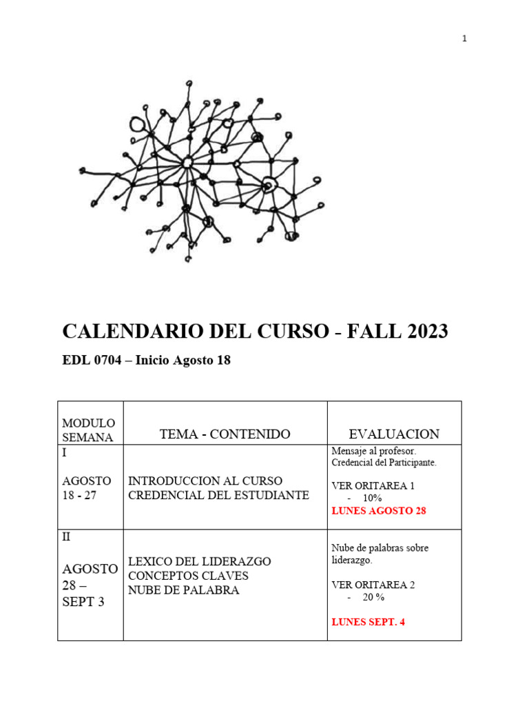 Calendario EDL 0704: Curso Otoño 2023 | PDF