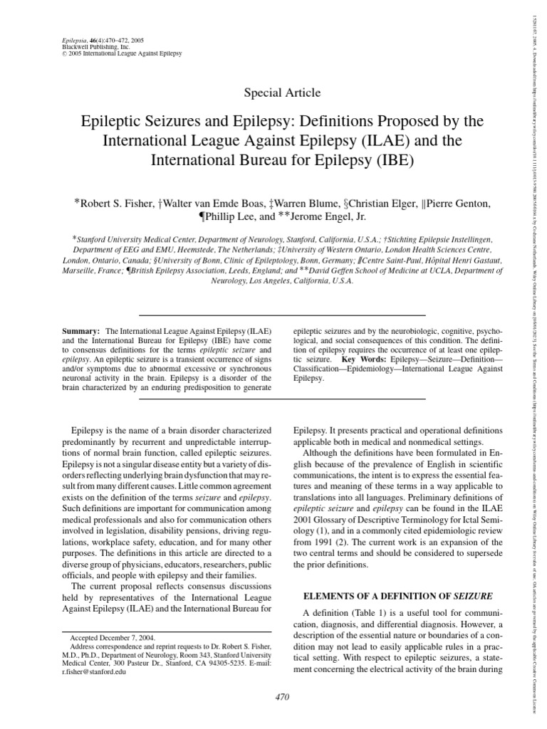 ILAE Definitions of Epilepsy and Seizures | PDF | Epilepsy | Medicine