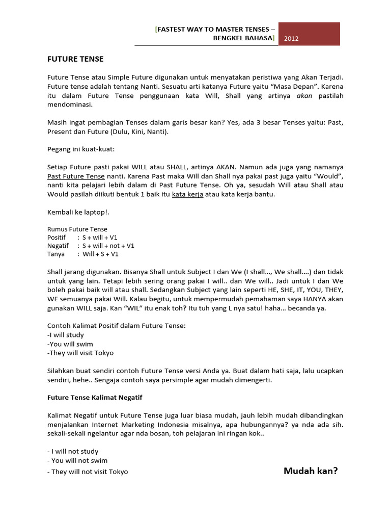 Kuasai Future Tense dalam Bahasa Inggris | PDF