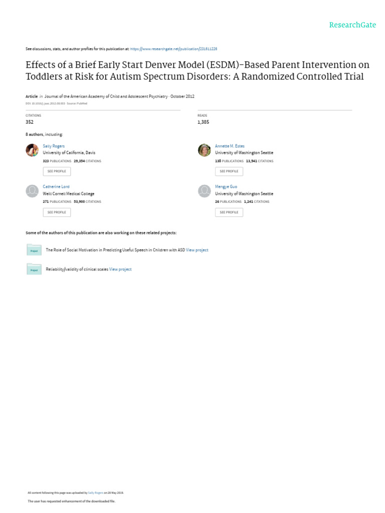 ESDM Parent Intervention for Autism Risk | PDF | Autism Spectrum ...