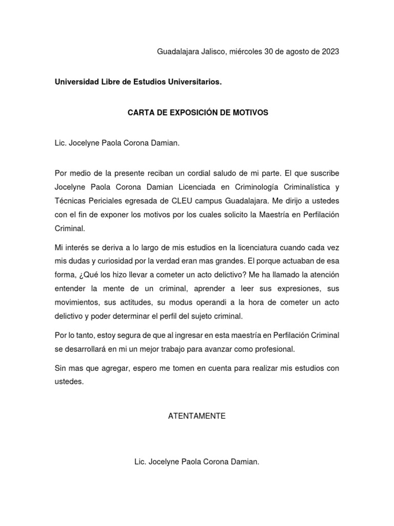 Carta de Exposicion de Motivos | PDF