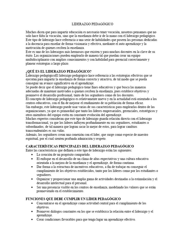 Liderazgo Pedagógico en Educación | PDF | Liderazgo | Enseñando