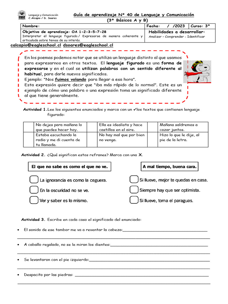 Lenguaje Figurativo para Tercer Grado | PDF | Artes del Lenguaje y ...