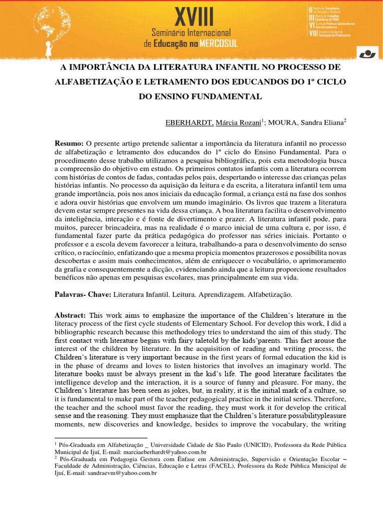 A Importância Da Literatura Infantil No Processo de Alfabetização e ...