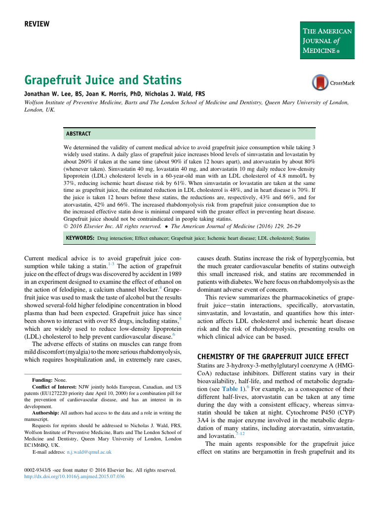 Grapefruit AMJ2016 PDF Statin Cholesterol