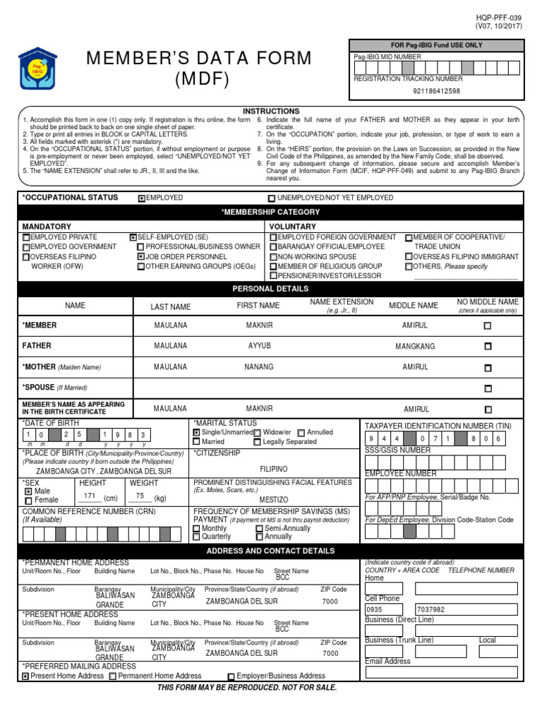 Member'S Data Form (MDF) : Membership Category | PDF | Government ...