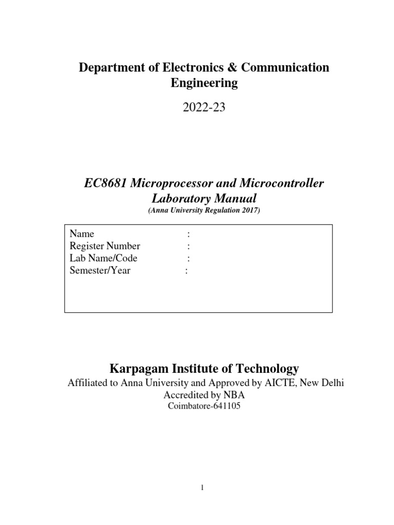 EC8681-MPMC-Lab Manual | PDF | Technology & Engineering