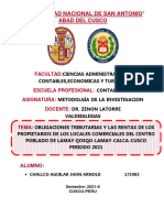 Obligaciones Tributarias y Las Rentas de Los Propietarios de Los Locales Comerciales Del Centro Poblado de Lamay Qosqo-Lamay-Calca-Cusco Periodo 2021