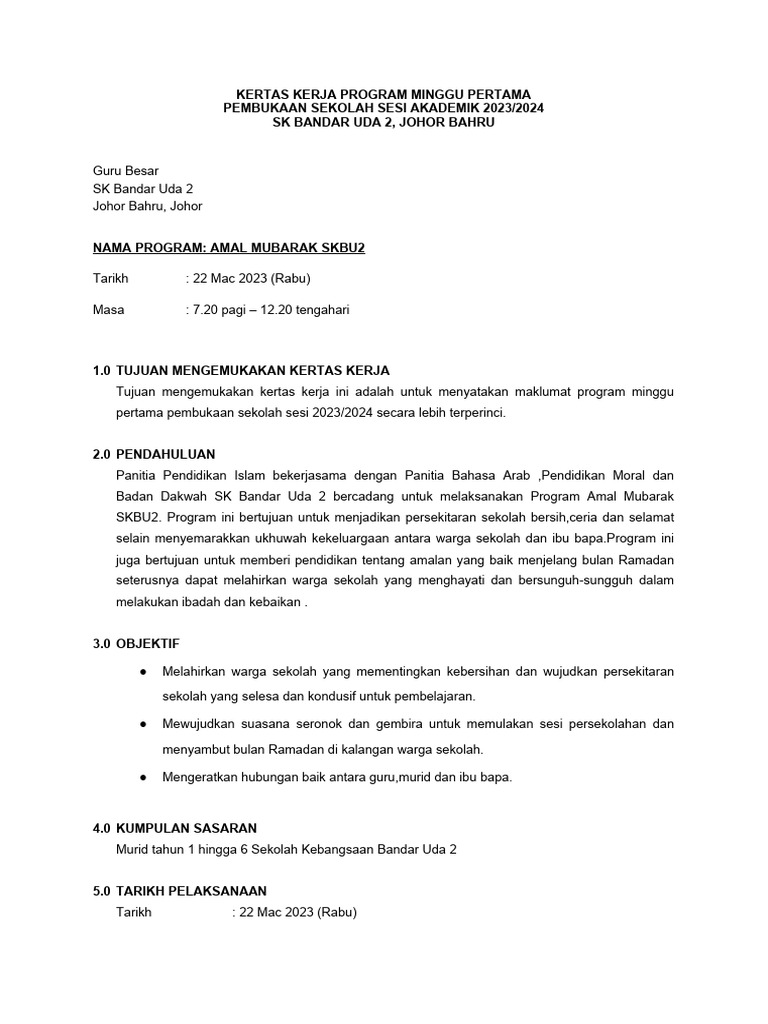 Program Amal Mubarak SK Bandar Uda 2 | PDF