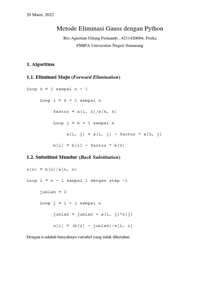 Metode eliminasi gauss dengan python pdf
