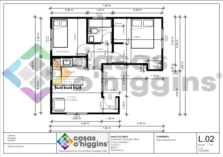Plano Arquitectura Santa Cruz 38m2 | PDF