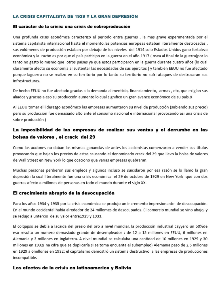 Crisis de 1929: Impacto y Consecuencias | PDF | Gran depresion ...
