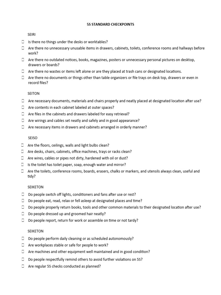 5S Standard Checkpoints | PDF