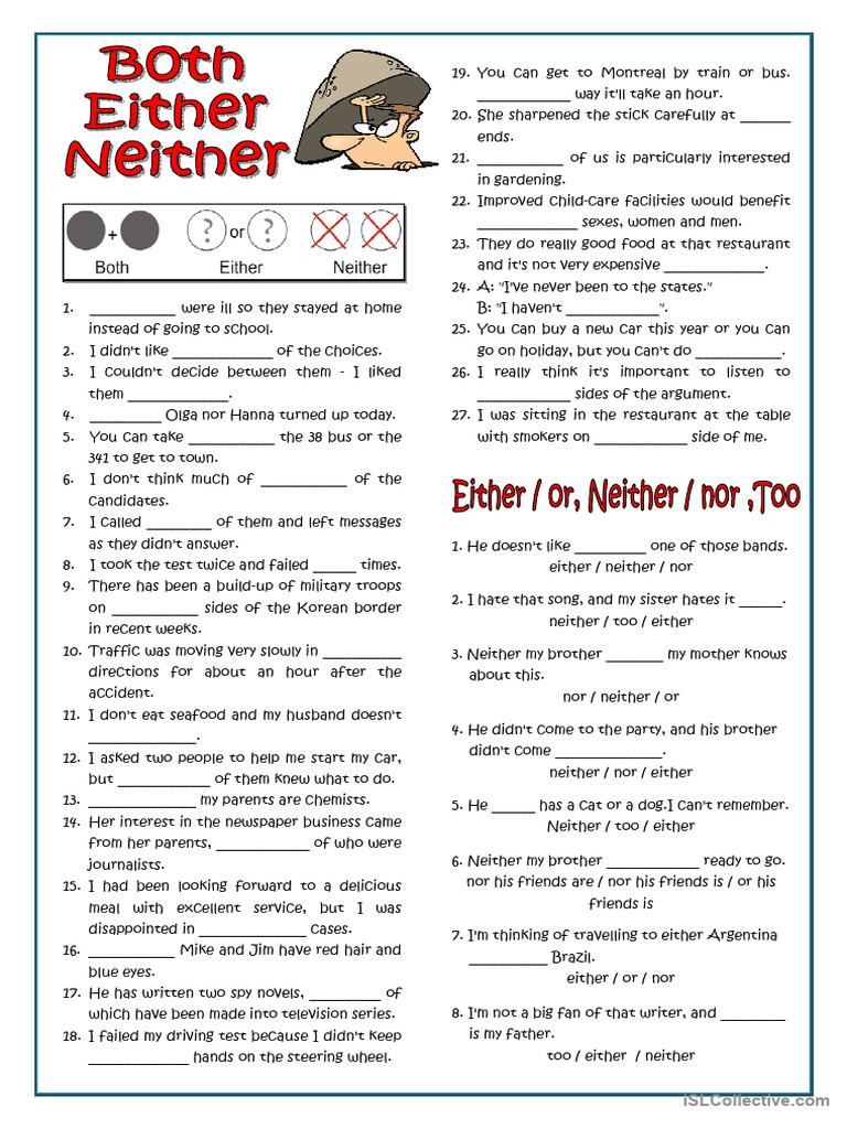 Exercises on Either, Neither, Both | PDF