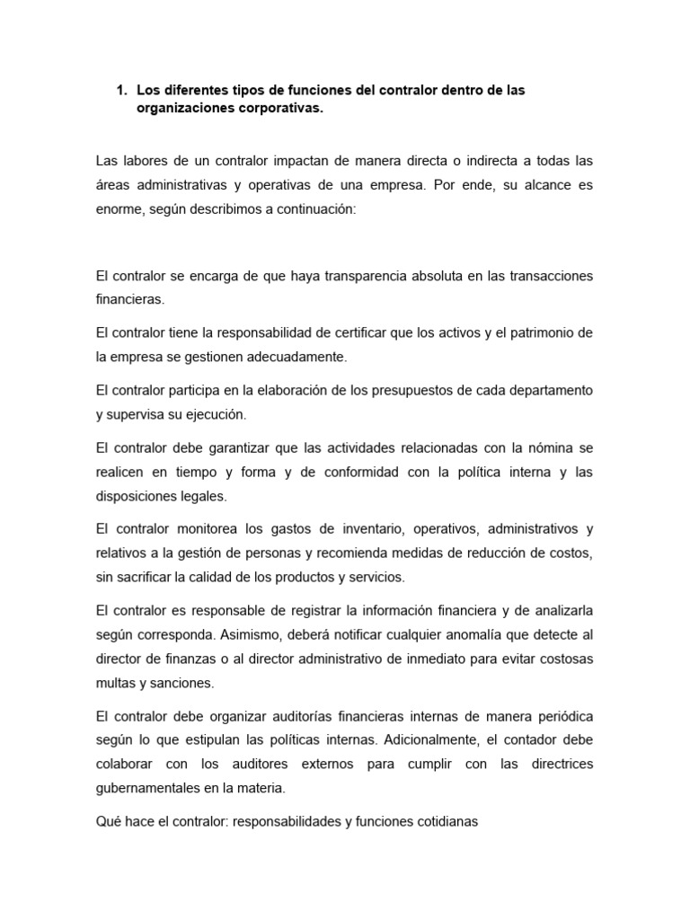 Funciones Del Contralor y Mapa Mental | PDF | Contralor | Auditoría