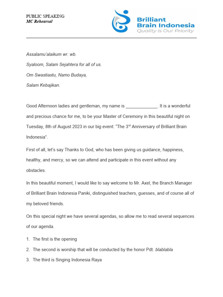MC Script for Anniversary Event | PDF | Language Arts & Discipline