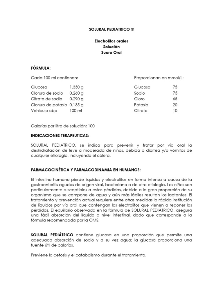 Solural Pediatrico F F Solucion | PDF | Diarrea | Medicina CLINICA