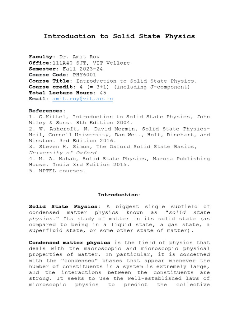 Introduction to solid state physics pdf physics condensed matter