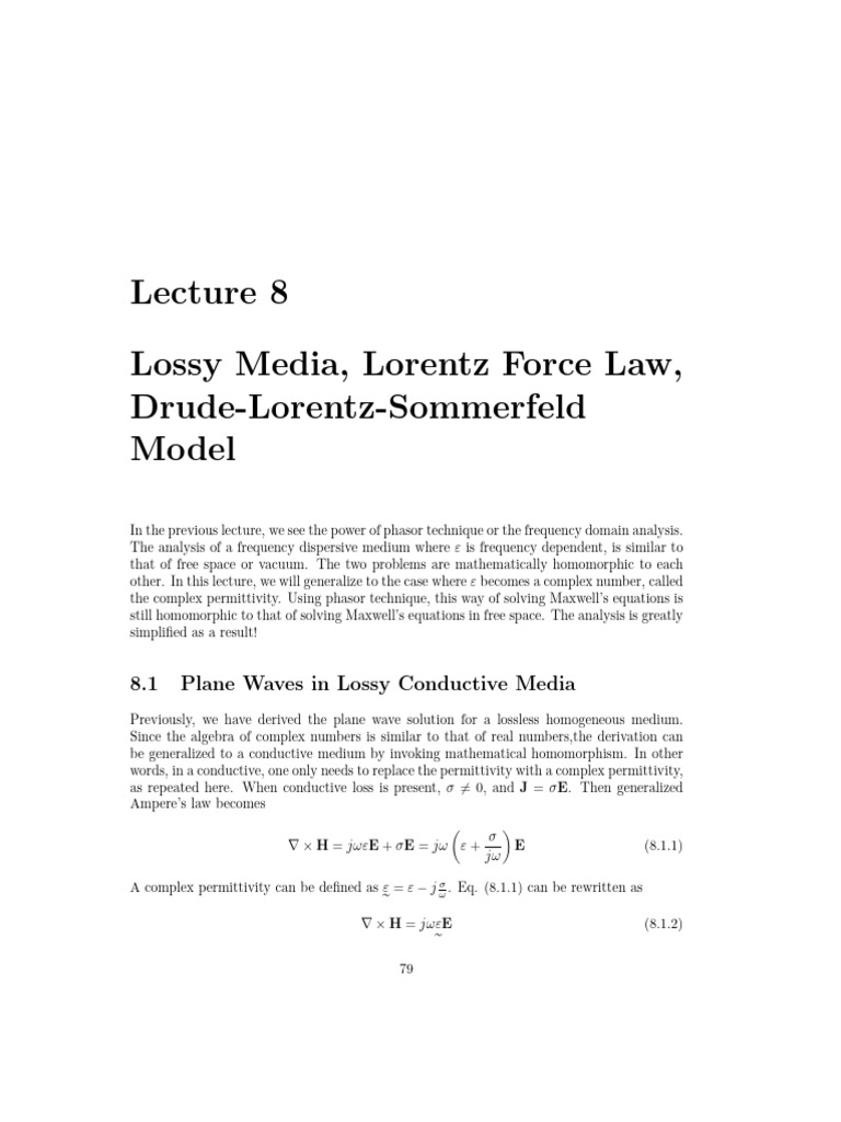 Lossy Media and Lorentz Force Law | PDF | Permittivity | Waves