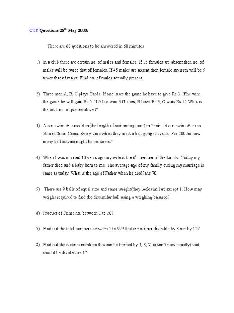 CTS Questions and Answers - May 2003 | PDF | Triangle | Nature