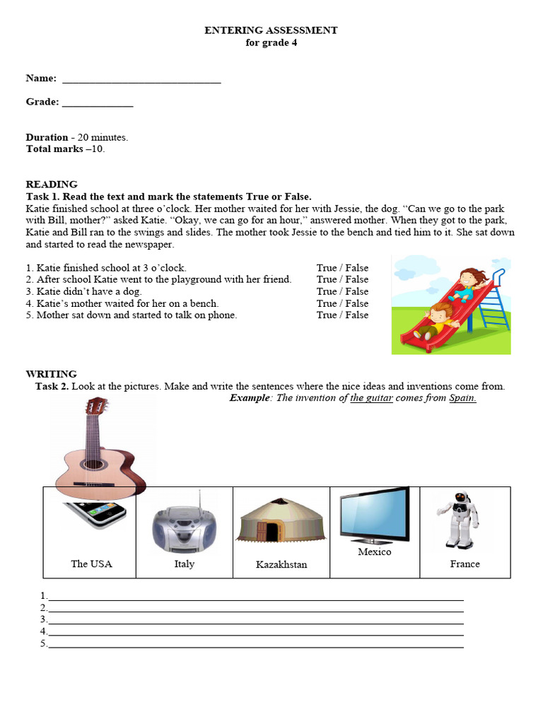 Writing Assessment For Grade 4
