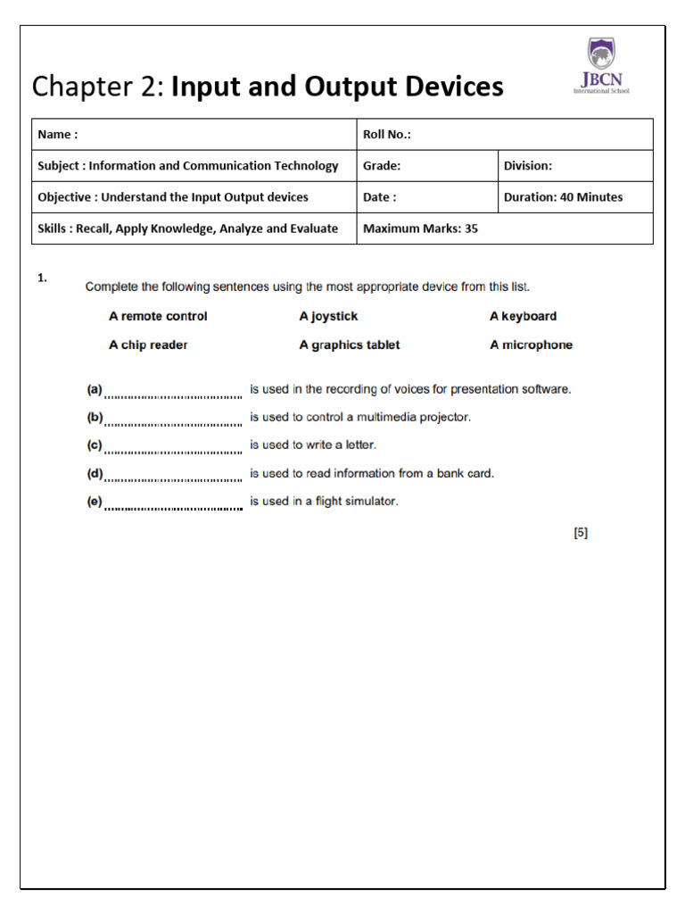 qp chapter 2 iput output devices worksheet | PDF