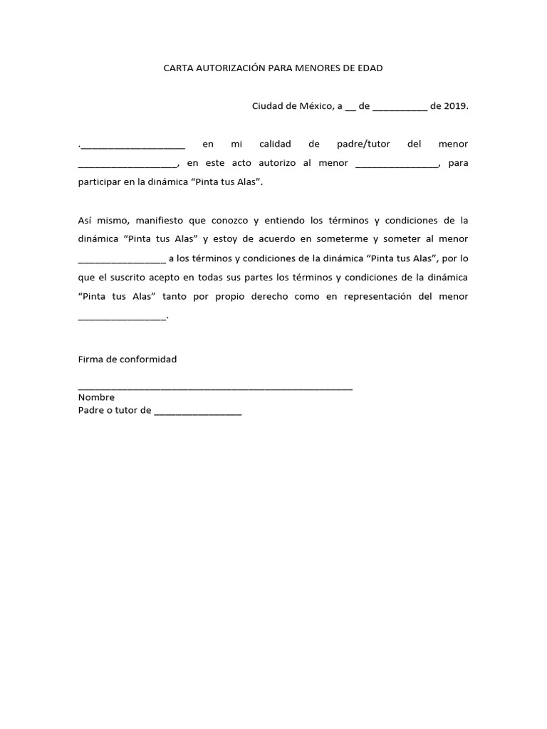 Carta Autorizacion Menores Pdf
