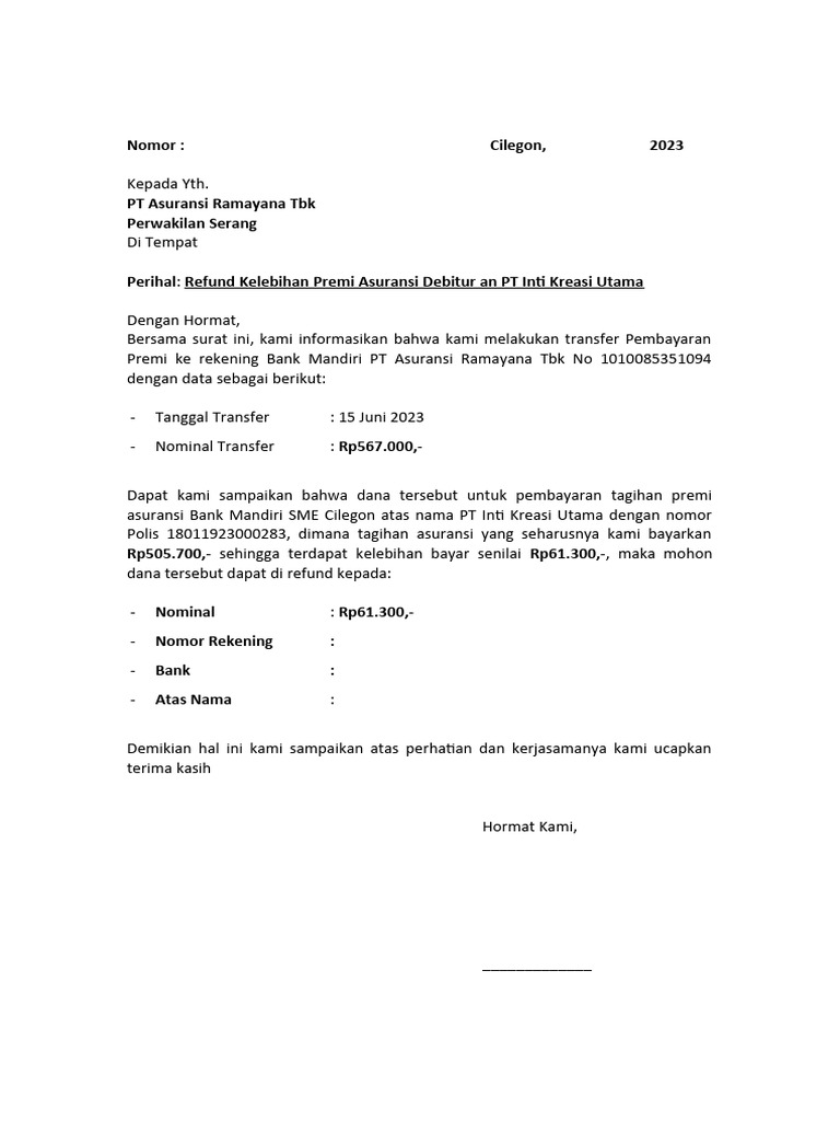 08 - Draft Surat Refund Kelebihan Bayar Bank Mandiri SME Cilegon (An PT ...