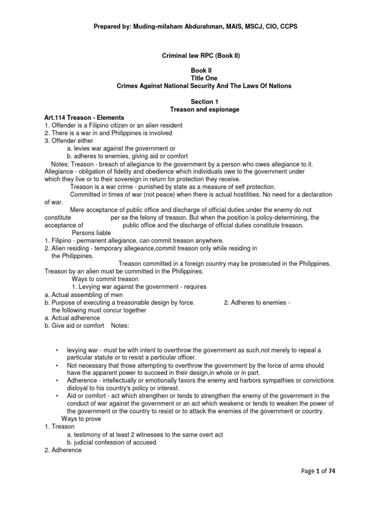 Clj 4 Criminal Law Book 2 Balta 1 Pdf Treason Detention