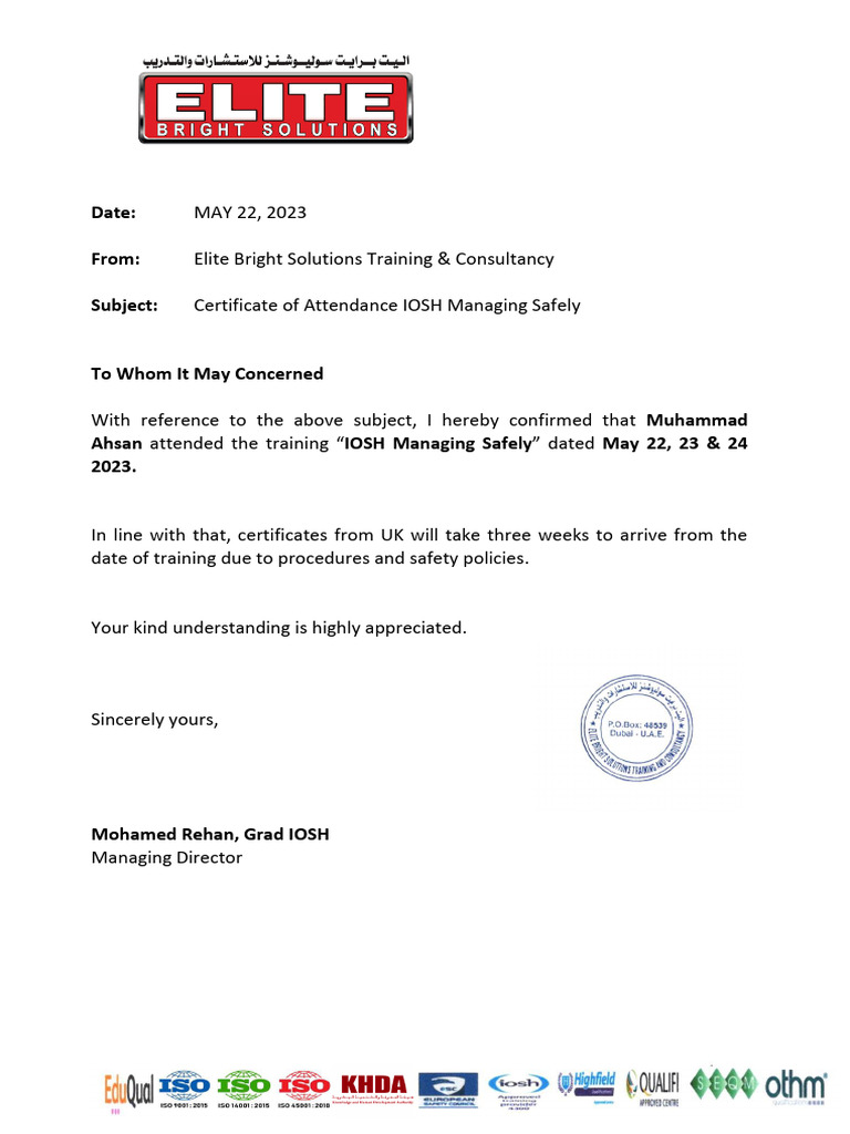 IOSH MS Completion Certificate 3 (1) | PDF