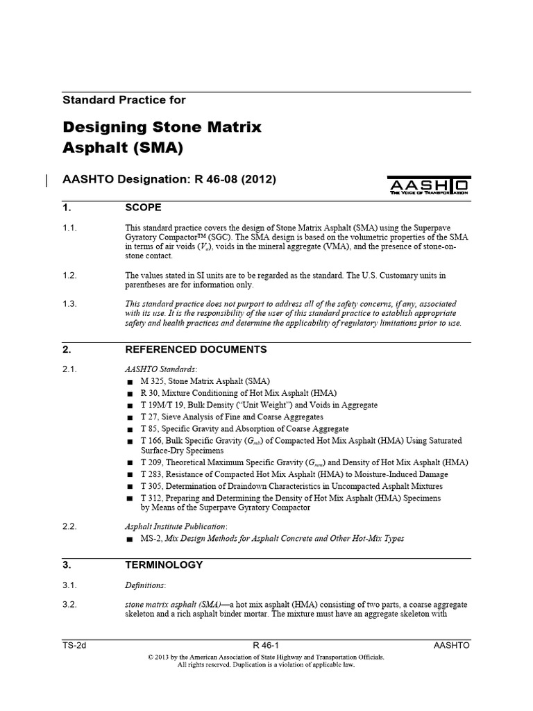 AASHTO R 46-08 (2012) - Design of SMA | PDF | Science & Mathematics ...