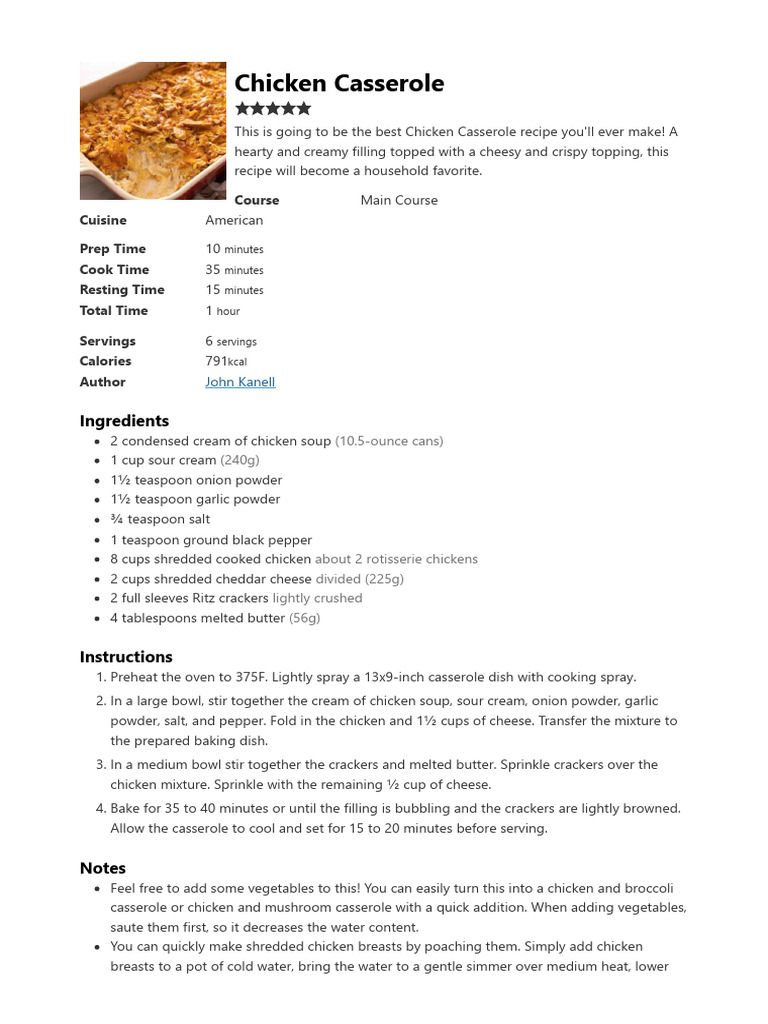 Chicken Casserole Preppy Kitchen PDF Fat Casserole