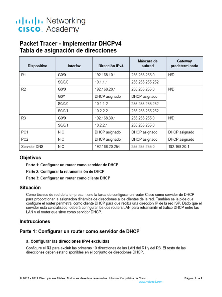 Packet Tracer 7.4.1 Implement Dhcpv4