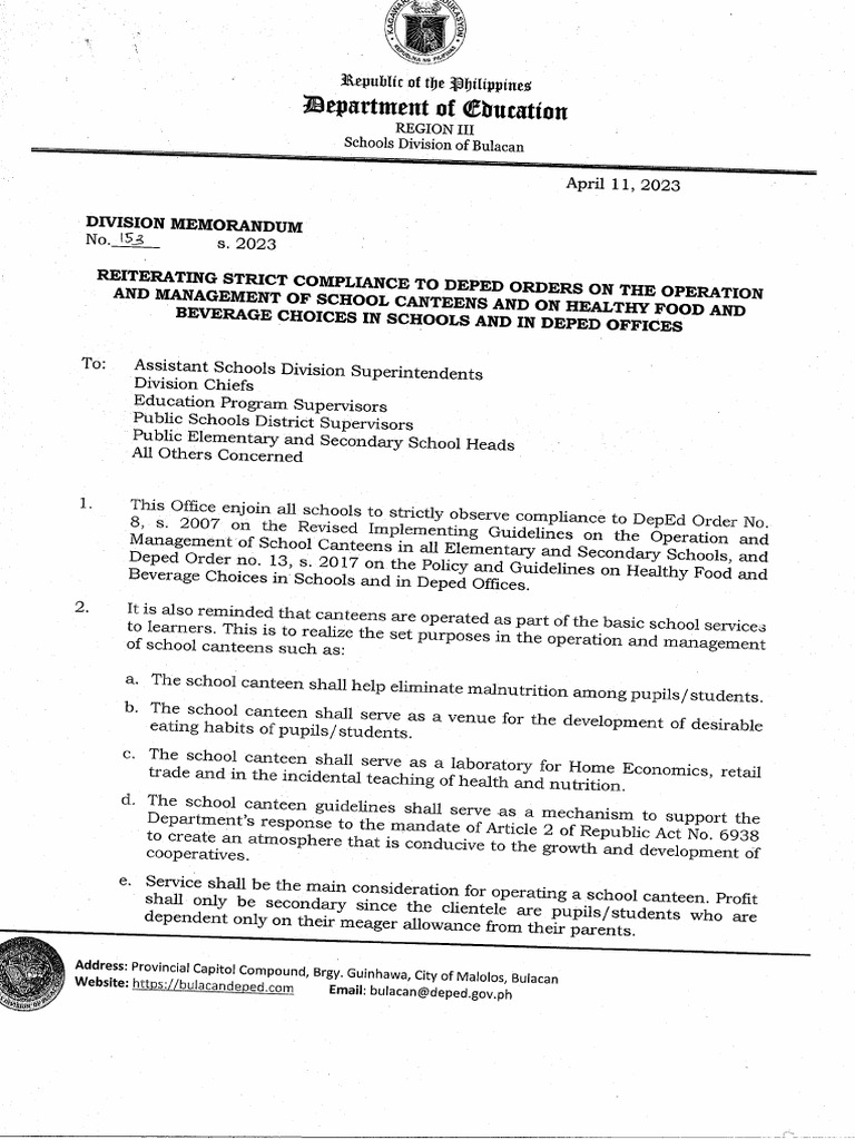 DM153s23 Reiterating Strict Compliance To DepEd Orders On The
